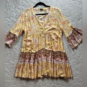 Coco + Carmen Floral Yellow and Brown Boho Dress